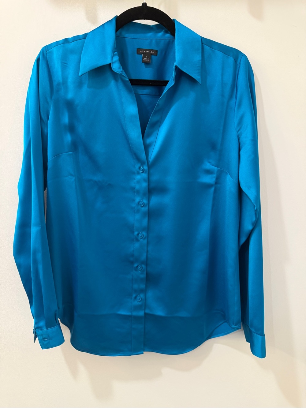 Ann Taylor Blue Button-Down Satin Blouse
